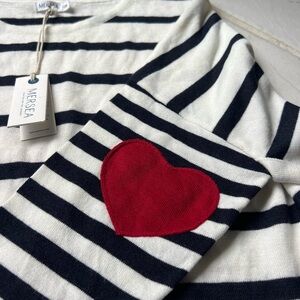 Navy Striped Sweater with Red Heart Accent